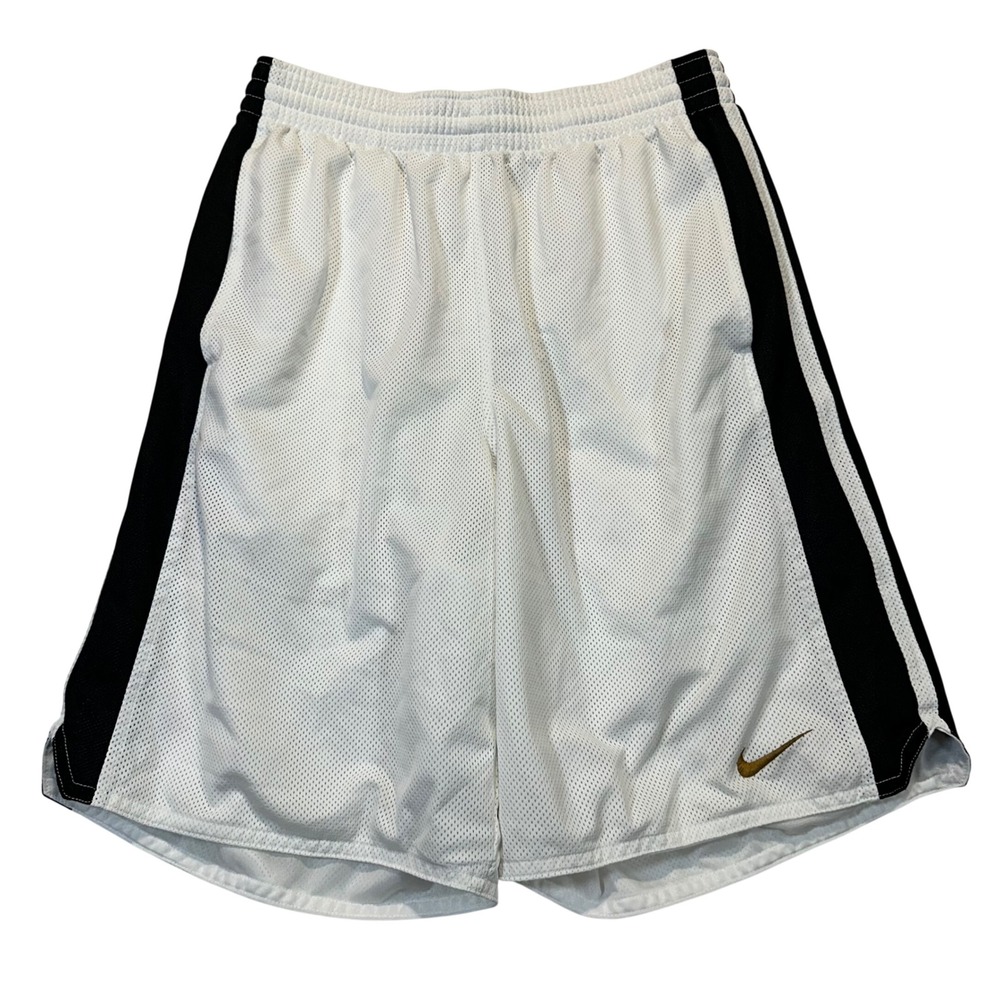 Nike Basketball Shorts Mens Medium White Black Gold 254114-100 Mesh Athletic Gym